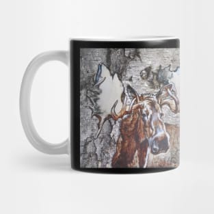 Majestic Moose Head with Enormous Antlers - Birch Bark Painting Mug